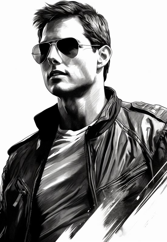Tom Cruise | Top Gun | Zwart Wit Poster | Acteurposter | Filmposter | Wanddecoratie | Muurposter | 61x91cm | Geschikt om in te lijsten