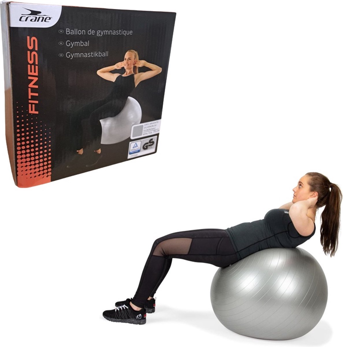 Crane - Gymnastik Ball - 75 cm - Grijs - Fitnessbal - Fitness - Gymball - Yoga bal