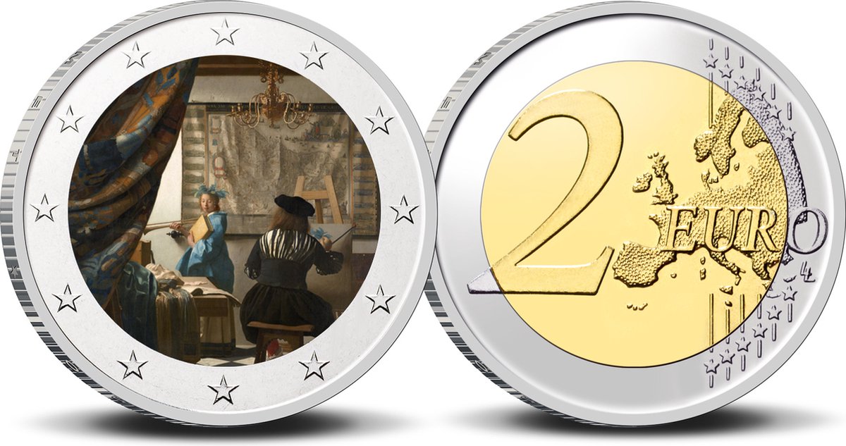 2 Euro munt kleur Vermeer De Schilderkunst