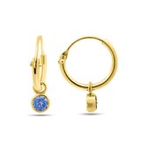 Silventi 9NBSAM-G230179 Gouden Oorringen 11mm met Hangertje - Zirkonia - 3,6mm - Blauw - 14 Karaat - Goud