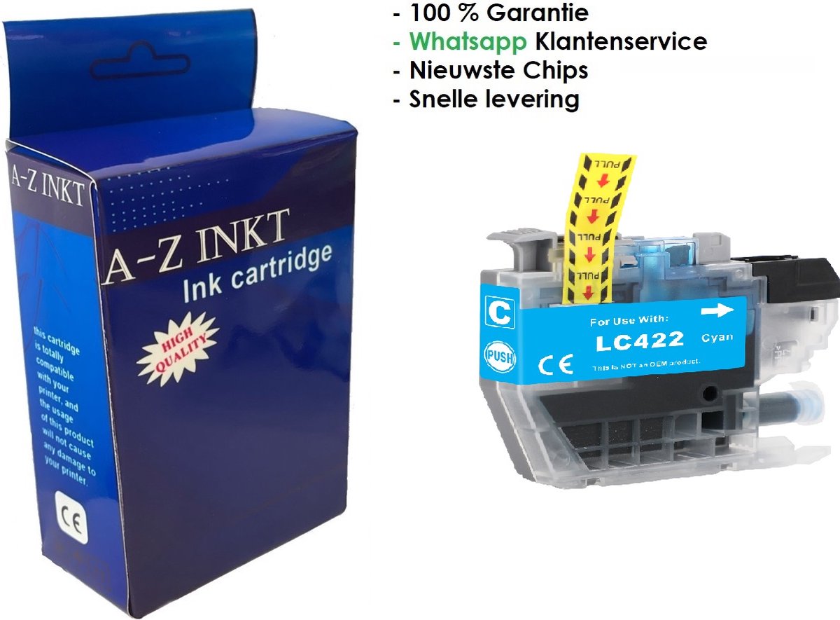 Atotzinkt premium huismerk inkt cartridge voor Brother 422 / LC-422 XL C cyaan 1 stuk - Geschikt voor Brother MFC-J5340DW, J5345DW, J5740DW, J6540DW en J6940DW