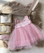 Baby jurk - feestjurk-doopjurk - tutu jurk- doopschoentjes-new born-baby geschenkenset-roze kleur-maat 56/62- 0 tem 4 maanden