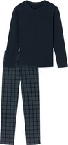 SCHIESSER Fine Interlock pyjamaset - heren pyjama lang interlock V-hals geruit nachtblauw - Maat: 6XL