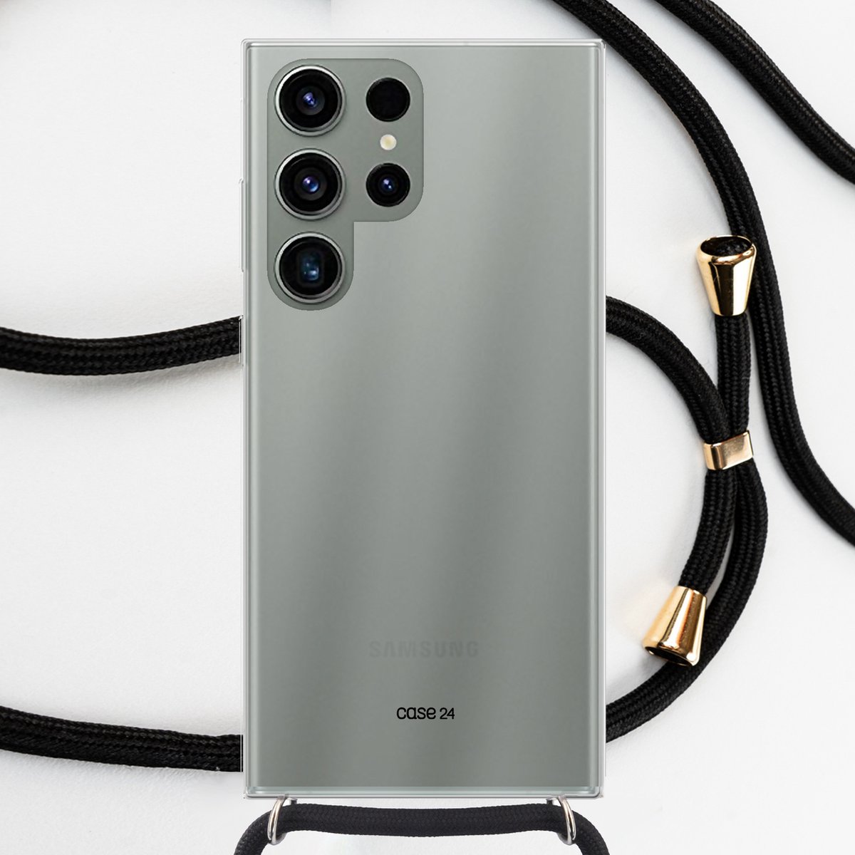 Samsung S23 Ultra hoesje met koord - zwart met goud koord