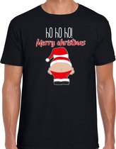 Bellatio Decorations fout kersttrui t-shirt heren - Kerstman - zwart - Merry Christmas L