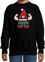 Bellatio Decorations kersttrui/sweater voor jongens - Sterkste Gnoom - zwart - Kerst kabouter 134/146