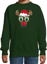 Bellatio Decorations kersttrui/sweater voor kinderen - Rudolf gezicht - rendier - groen - Kerstdiner 98/104
