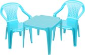Sunnydays Kinderstoelen 4x met tafeltje set - buiten/binnen - blauw - kunststof