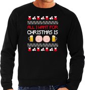 Bellatio Decorations Foute Kersttrui/sweater voor heren - Bier en tieten - zwart - drank/borsten M