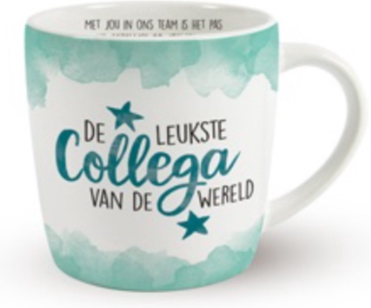 Mok - Koffie - Cadeau - Traktatie - Collega - De Leukste Collega Van De Wereld - Keramiek - Cadeauverpakking met gekleurd lint