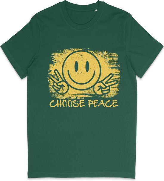 T Shirt Dames Heren Unisex - Choose Peace Smiley - Groen - L