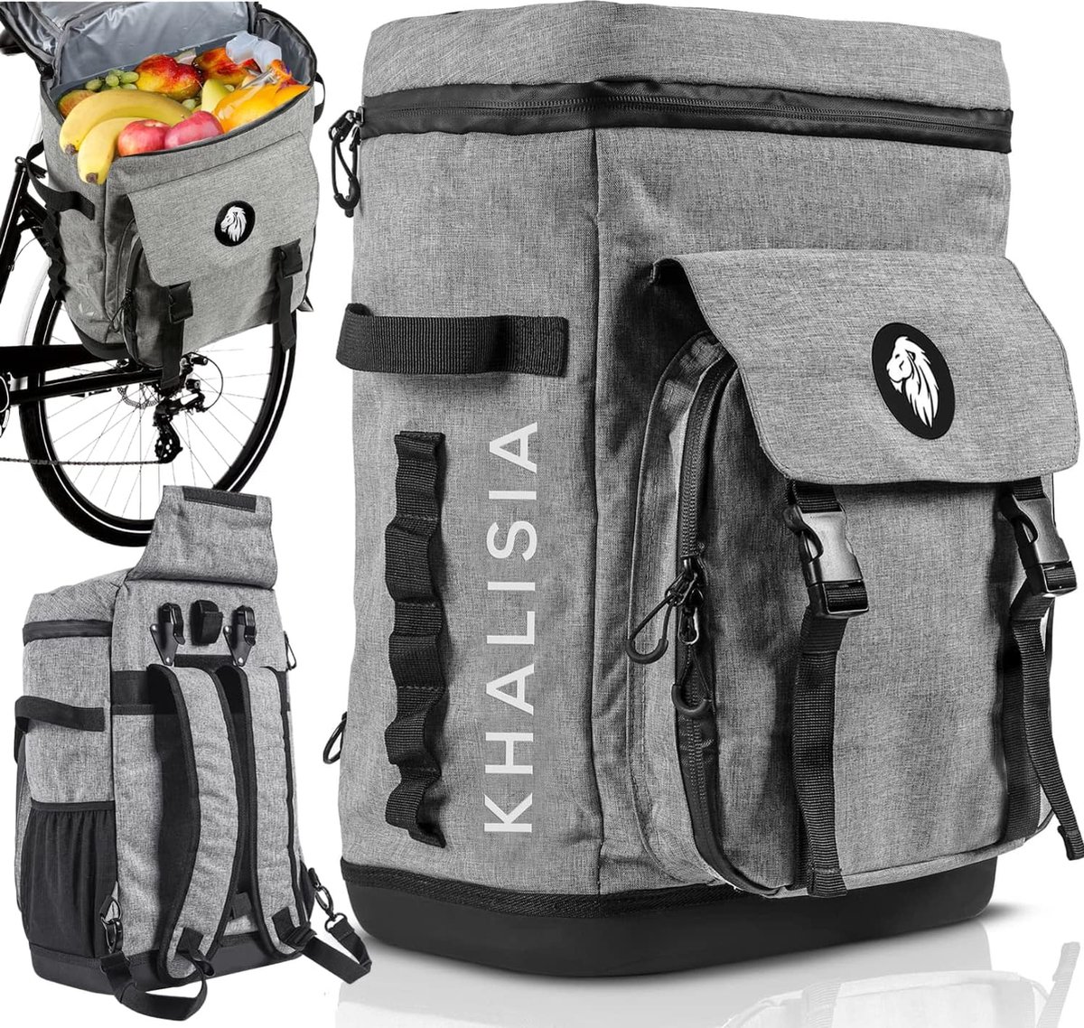 KHALISIA Koeltas/Fietstas/Bagagedragertas/Rugzak 30L met Picknickvak - Ideaal voor Fietsen, Wandelen, Kamperen, Reizen
