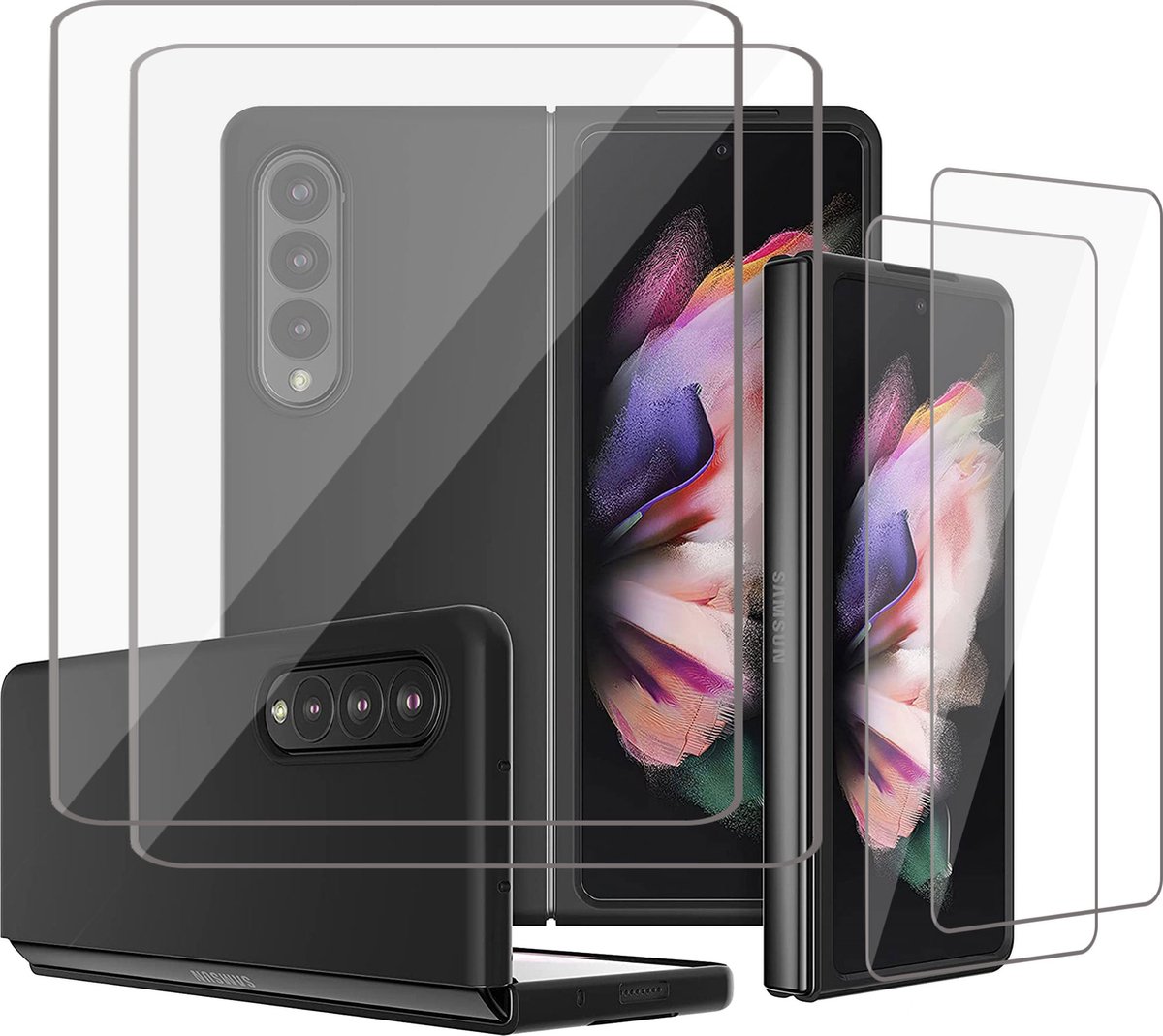 2x Screenprotector + Hoesje geschikt voor Samsung Galaxy Z Fold 5 – Folie Screen Protector - Extreme Shock Cover Zwart