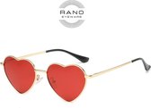 RANO - Hartjes zonnebril - Metalen Frame - Rood - festival bril / hippie bril / techno bril / Rave bril / hart bril / bril hartvorm / hartenbril / hartjes bril / carnaval bril / accessoires / feest bril / gekke bril / verkleed bril