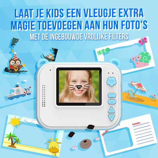 Kindercamera met Foto Printer - Mobiele Fotoprinter - Selfie - Digitale Camera Kinderen - Kids Camera - 4 Games - MP3 - Blauw - Silvergear