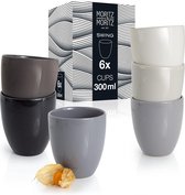Set van 6 swing koffiemokken 300 ml - koffiemok zonder handvat van keramiek grijs - as a cappuccino cup latte macchiato cup of theekopje zonder handvat -