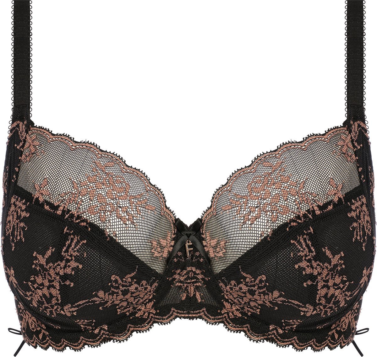 Freya OFFBEAT DECADENCE UW SIDE SUPPORT BRA Dames Beha - Black Zwart met oud roze bloemen