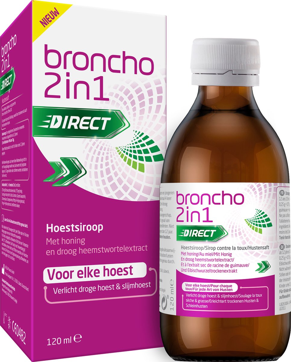 Goedkoopste Broncho 2 In 1 Adult Hoestsiroop Sinaasappelsmaak 120ml– Droge Hoest, Slijmhoest