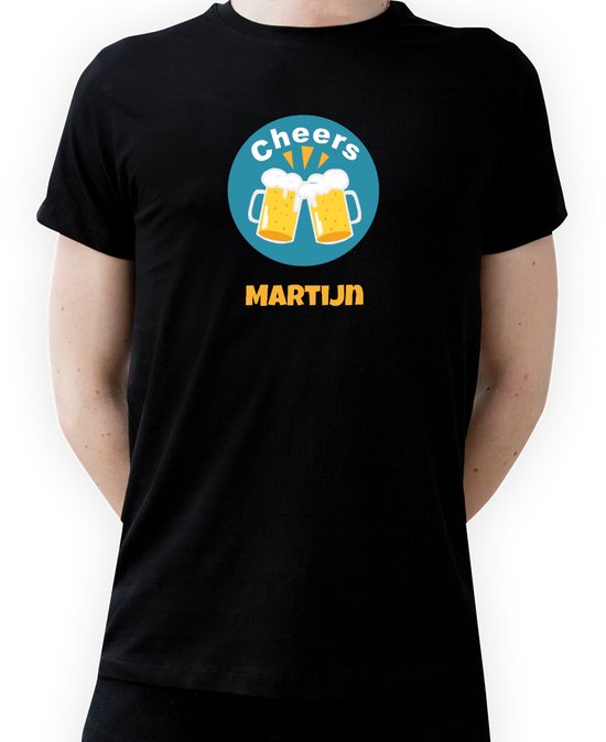 T-shirt met naam Martijn|Fotofabriek T-shirt Cheers |Zwart T-shirt maat L| T-shirt met print (L)(Unisex)