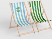 3Motion - Ensemble de chaise de plage - rayé - happy hour - bleu/vert - tendance - pliable - haute qualité - transat - chaise en bois - plage - robuste - pliable - 3 positions