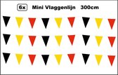 6x Mini vlaggenlijn zwart/geel/rood 3 meter - Verjaardag thema feest festival vlaglijn fun vlaglijn