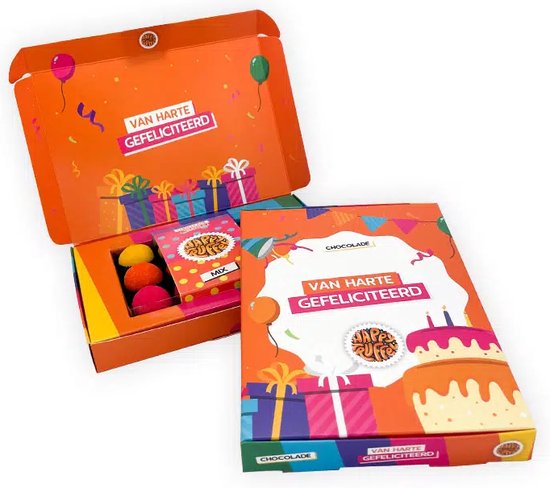 Giftbox “Gefeliciteerd” – 12 kleurrijke chocoladetruffels