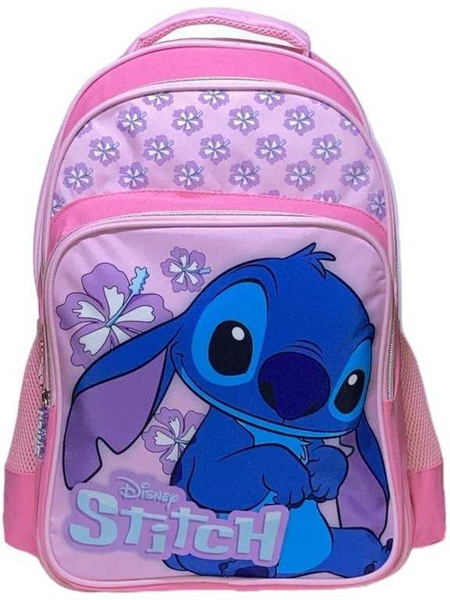 Lilo & Stitch - Rugzak - Small flower - 42 cm hoogte - 3 vakken - A4 map formaat -Roze - Premium Quality