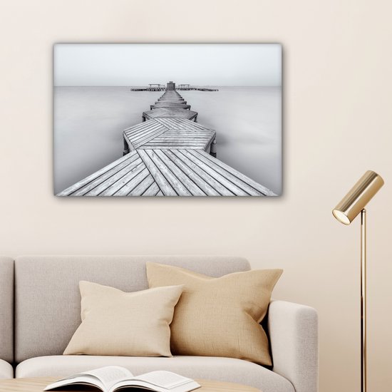 Canvas doek - Foto op canvas - Steiger - IJs - Zwart - Wit - Muurdecoratie - 90x60 cm - Canvas schilderij