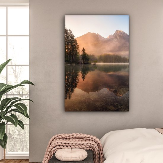 Toile toile - Peinture sur toile - Water - Arbres - Berg - Brouillard - Photo sur toile - 80x120 cm - Peintures sur toile