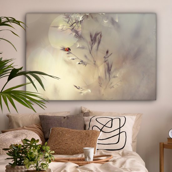 Canvas schilderij - Planten - Lieveheersbeestje - Zon - Natuur - Foto op canvas - 140x90 cm - Canvas doek