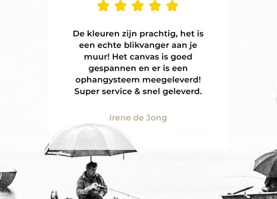 Peinture sur toile - Homme - Bateau - Pêche - Parapluie - Water - Peintures sur toile - 60x40 cm - Photo sur toile - Canvasdoek