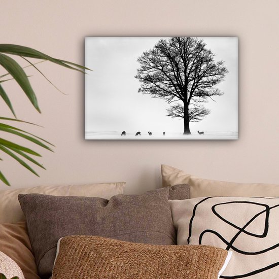 Peinture sur toile - Cerf - Arbre - Water - Silhouette - Animaux - Peintures abstraites - Toile - 30x20 cm - Photo sur toile