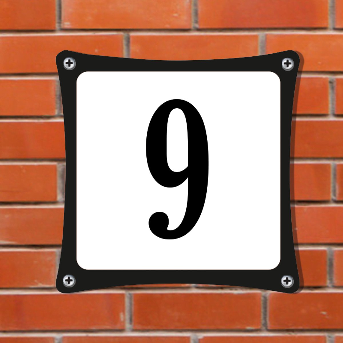 Decoporta Huisnummerbord Emaille-Look - Nummer 9 - Standaard - 10 x 10 cm | incl. schroeven