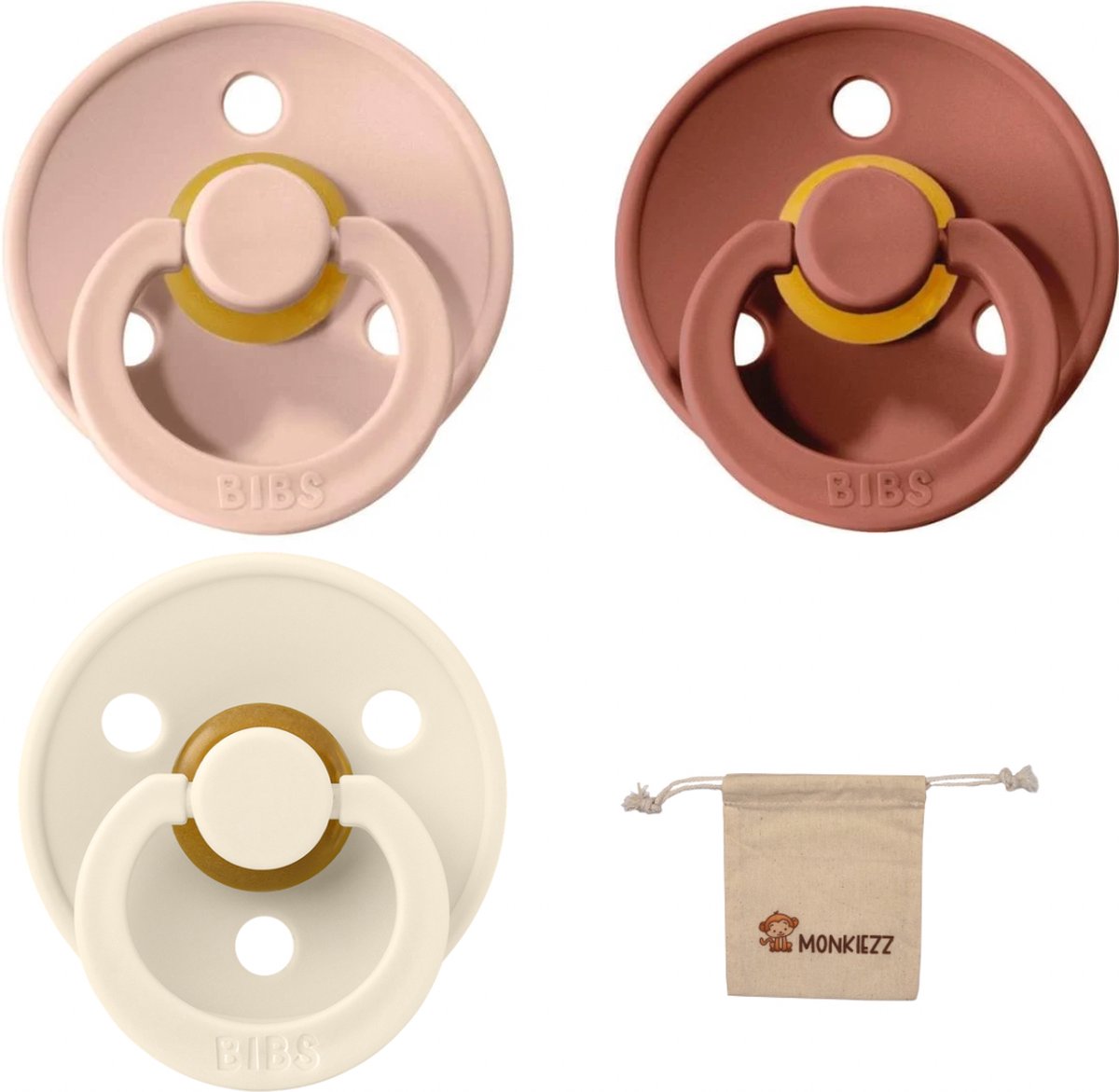 Goedkoopste Bibs fopspeen - maat 1 0-6 maanden - 3 stuks – Woodchuck - Blush - Ivory Monkiezz speenzakje