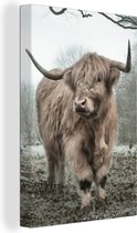 OneMillionCanvasses - Muurdecoratie - Schotse hooglander - Natuur - Herfst - Bos - 40x60 cm - Woonkamer - Slaapkamer - Canvas schilderij koe