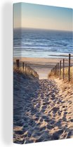 Canvas - Duin - Strand - Zee - Zonsondergang - Gras - Canvas doek - 20x40 cm - Schilderijen op canvas - Canvas schilderij