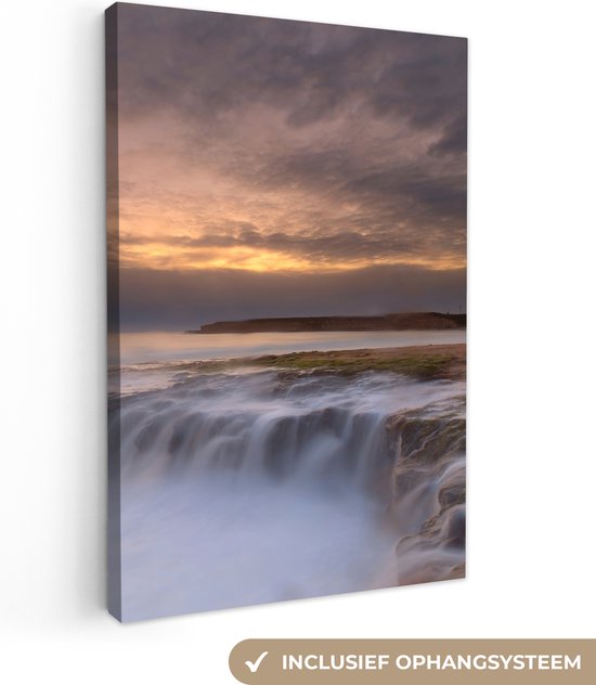 Peinture sur toile - Cascade - Coucher de soleil - Nature - Toile - Peinture salon - 40x60 cm - Décoration murale