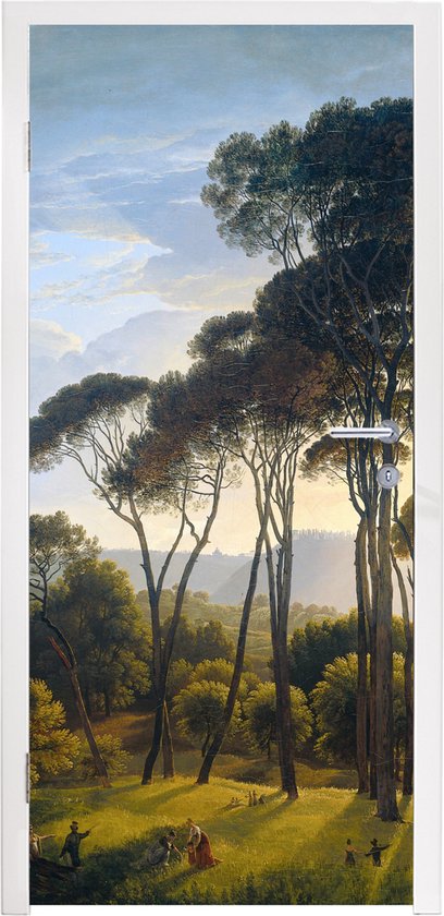 Deursticker Italiaans landschap met parasoldennen - Hendrik Voogd - Kunst - 75x205 cm - Deurposter