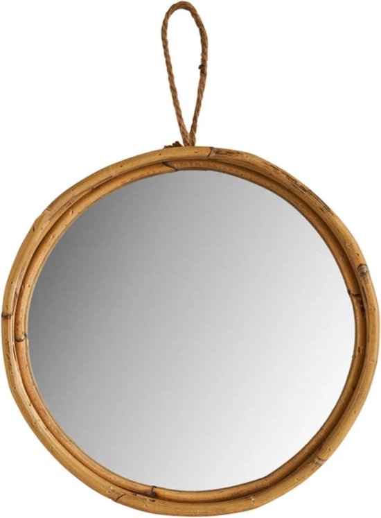 Miroir rond élégant avec cadre en rotin - Diamètre 30 cm