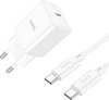 Hoco Oplader Geschikt voor Oppo A54 & A74 - Type C Kabel (2 Meter) & Stekker (N27) - USB C Snel Lader 20W - Wit