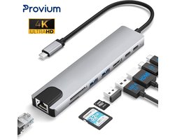 USB-C Hub – HDMI – Micro-SD – Ethernet – USB 3.0 – USB splitter Dock – Docking Station – 8 poorten – Grijs – Provium