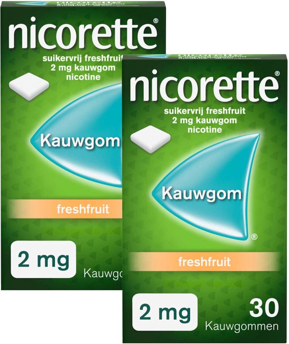 Goedkoopste Nicorette Suikervrij Kauwgom 2mg Fresh Fruit - 2 x 30 stuks