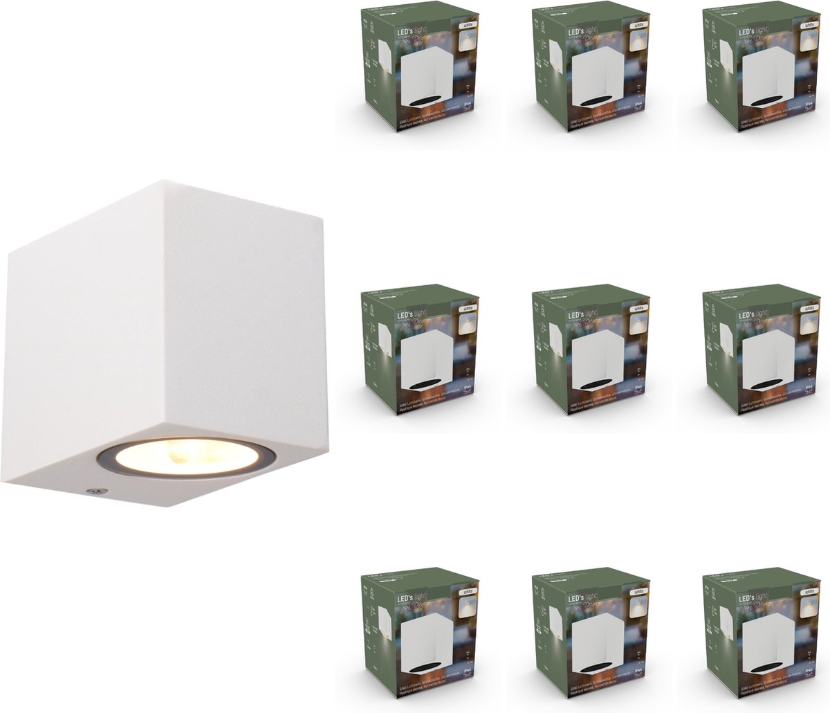 WallDeco LED Wandlamp vierkant wit - Schijnt naar beneden - Voor binnen & buiten - 10 stuks