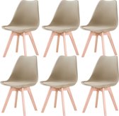 Set van 6 Stoelen - Eetkamerstoel - Eetkamerstoelen - Houten poten - 6 stoelen - Beige