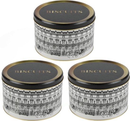 Foto: Urban living koektrommel voorraadblik biscuits 3x versailles metaal wit zwart 17 x 11 cm