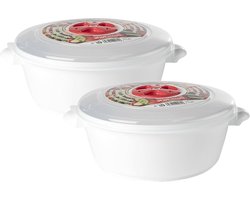 PlasticForte Magnetronschaal met deksel/ventiel - 2x - 1 liter - wit - kunststof - BPA vrij - keukenhulpmiddelen
