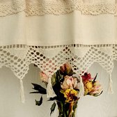 Glands crochets bistro rideau cuisine voilage style campagnard vintage beige court rideaux café coton et lin court rideau style maison de campagne, 1 pièce, H 25 x L 120 cm
