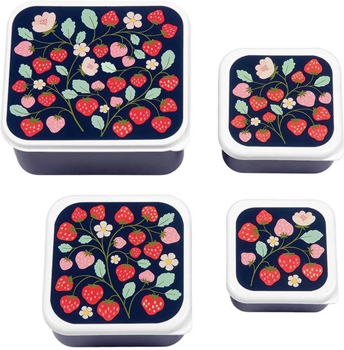 A Little Lovely Company - Brooddoos - Broodtrommel -Lunch & snack box set van 4 - Aardbeien