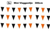 3x Mini vlaggenlijn zwart/oranje 3 meter - Halloween Verjaardag thema feest festival vlaglijn fun vlaglijn