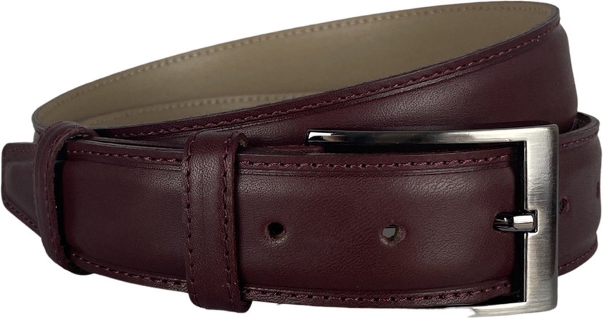 Riem Heren - Donkerrood - 3.5 cm Breed - Riem Dames - Bordeaux Rood - Leer - Totale Riem Lengte 110 cm (Taillemaat tot 90 cm)